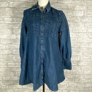 Free people find me now denim mini dress button up size XS oversized pockets